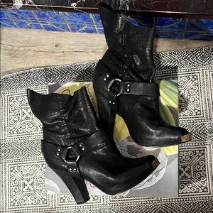 Black Leather Peep Toe Booties!